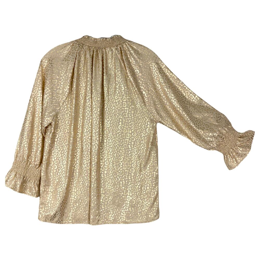 NWT MICHAEL KORS Top S Gold Geo Dots Ruffle Bow-Tie Balloon-Flounce-Long-Sleeve - Picture 2 of 16